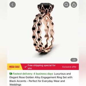 Rose Gold and Black Women's Ring Set